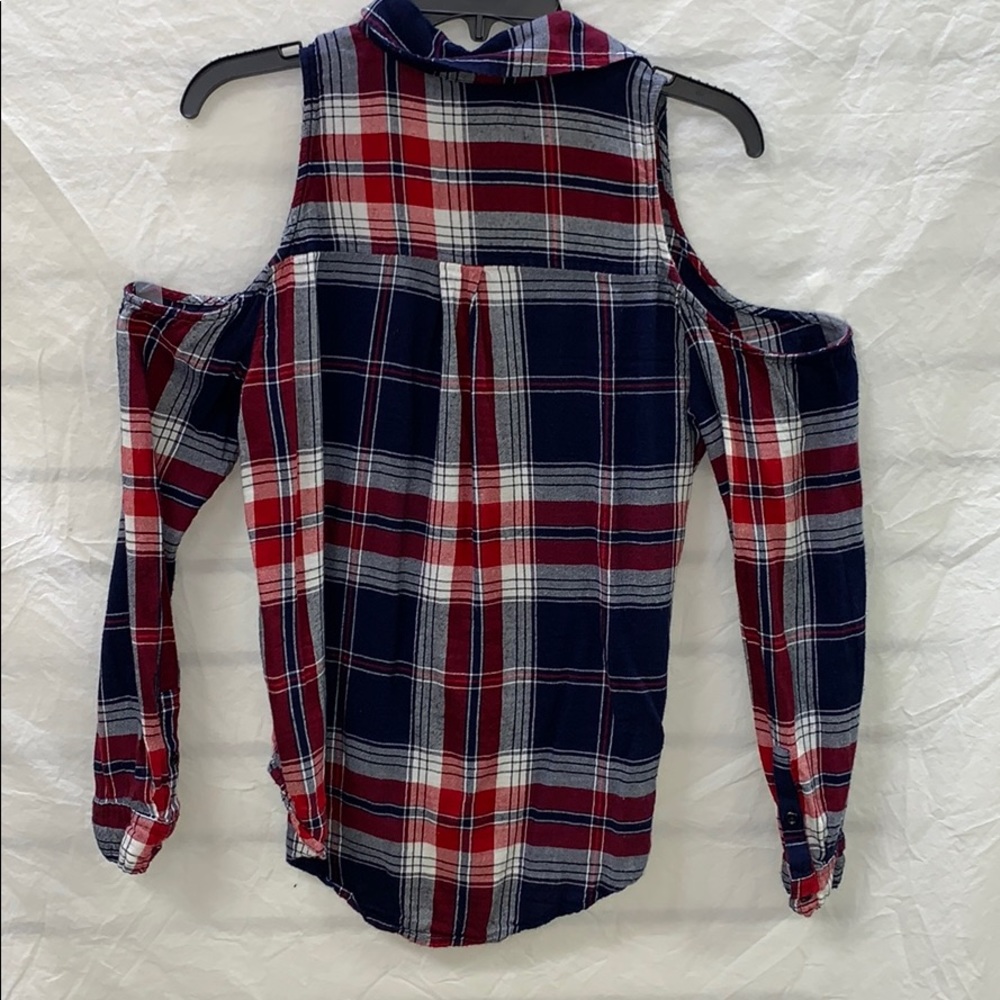 Abound Plaid Cold Shoulder Flannel - Picture 5 of 6